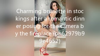 Charming brunette in stockings after a romantic dinner posing for the camera by the fireplace (ph62979b99e4652)